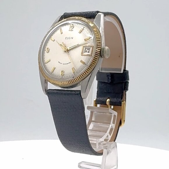 Vintage Elgin Fluted Bezel Men's Automatic Wristwatch 792 Steel & Gold Tone